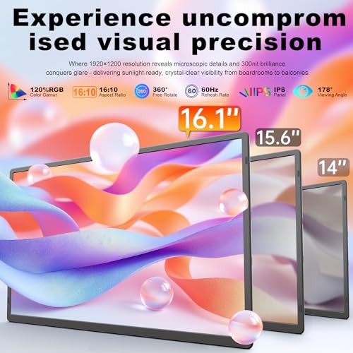 domyfan 16.1'' Laptop Screen Extender, 360° Rotating Detachable Stand/VESA Support, FHD 1200P IPS Portable Monitor, Plug & Play with HDMI/USB-A/Type-C, Compatible Win/Mac/Android - size: 16.1" Single Screen