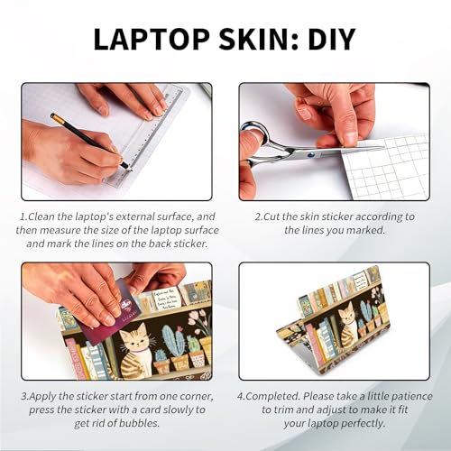 Universal Laptop Skin, DIY Cut-to-Fit Vinyl Cover Compatible with HP, Dell, Lenovo, Mac (13.3" to 15.6"), Anti-Scratch, No Residue & Bubble-Free Protective Decal Sticker, Cute Cat Bookshelf - color: Cute Cat Bookshelf