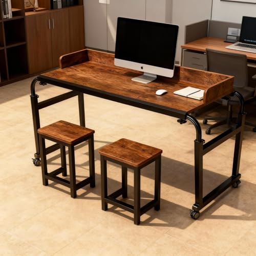 Overbed Table with Wheels and Desktop Enclosure, Height and Length Adjustable Over Bed Desk King Queen Bed Table Overbed Laptop Table (Rustic Brown) - color: Rustic Brown