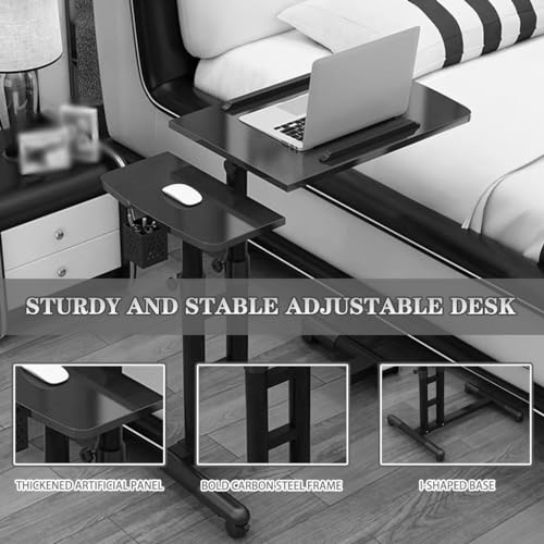 Mobile Laptop Desk with Pen Holder, Bedroom Bedside Lifting Standing Desk, Portable Mobile Study Table with Casters, Foldable Storage Side Table(White) - color: White