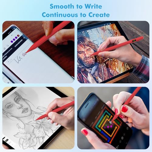 Moko Universal Capacitive Stylus Pencil for Touch Screen, Red | Fast Charging, Power Display, Compatible with Apple iPad/iPhone/Samsung/Lenovo, iOS Android Tablets & All Smartphones - color: Red