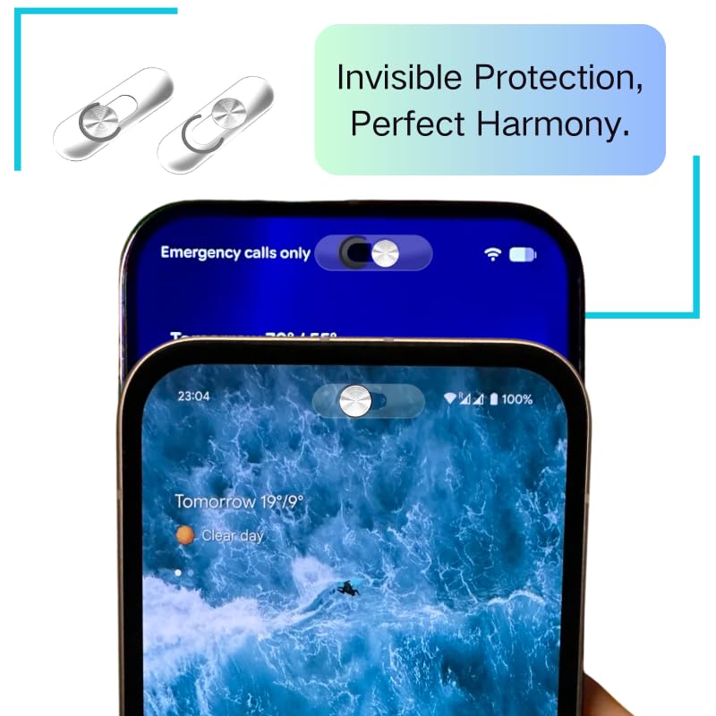 Front Camera Cover | Smartphones Webcam Cover Protect Privacy, Camera Privacy Covers Compatible for Galaxy, Pixel & iPad, Ultra-Thin Privacy Protection Slide | 2 Pack | Silver