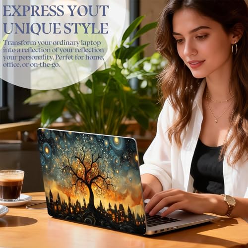 Universal Laptop Skin Sticker Decal,15.6 Inch Laptop Vinyl Cover for 13" 14" 15.6" Laptop,Scratch-Resistant Waterproof Protector Wrap,Reusable with Wrist Pads,Starry City Tree - color: Starry City Tree