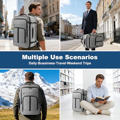 Travel Backpack,Carry on Backpack Expandable 40-50L with USB Cable Port,Fits 17.3 Inch Laptop Notebook,Water Resistant Business Travel Laptop Backpack for Men Women Weekend Trips,Daily Travel,Grey - color: Grey