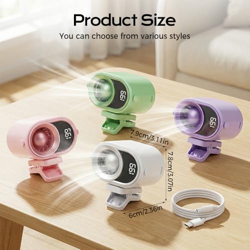 2026 Car Clip on Air Conditioner Fan with LED Display, 360° Rotation 199 Speed Adjustable USB Rechargeable Personal Cooling Fan, Portable Mini Cooling System for Auto Vehicle Travel Office (2, Pink) - color: Pink
