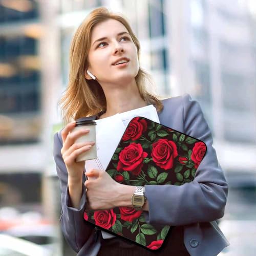 Laptop Sleeve Bag 15.4 15.6 Inch,Red Roses Red Flowers Floral Green Leaves Protective Polyester Computer Cases Laptop Cover Briefcase Bag Tablet Travel Cover - color: LPS-011