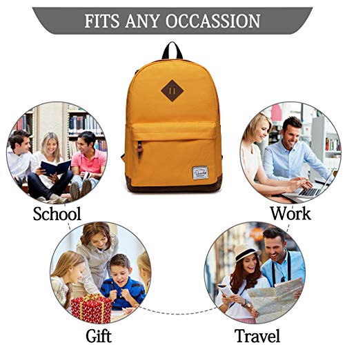 Backpack for Men Women,VASCHY Classic Water-resistant Lightweight Travel School Backpack Casual Daypack - color: Yellow