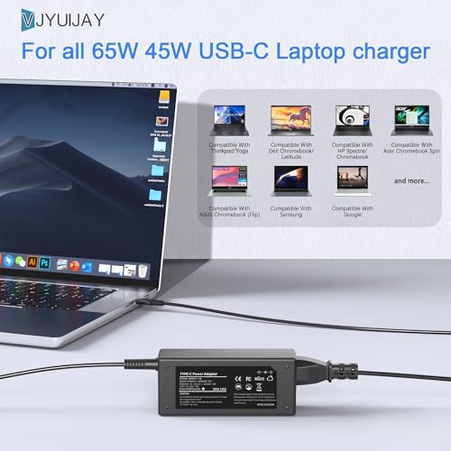 Universal 65W USB C Laptop Charger Compatible with HP chromebook Lenovo Dell Acer Asus Samsung Google Computer Type C Power AC Adapter