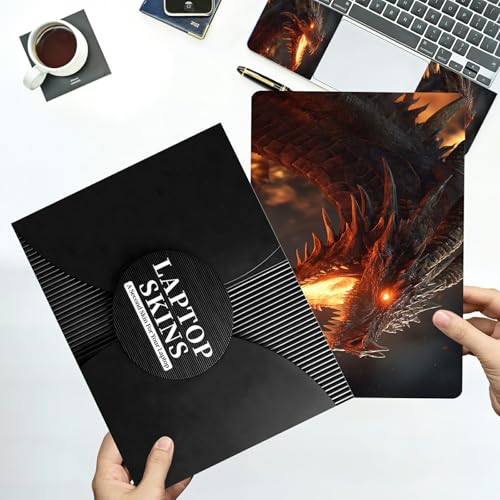 Universal Laptop Skin Sticker with 2 Wrist Pad Decals, 3-Piece Removable Vinyl Laptop Cover, Fiery Dragon Waterproof Anti-Scratch, Easy-Trim Fit for 13.3" 14" 15.6" Laptops - color: Fiery Dragon