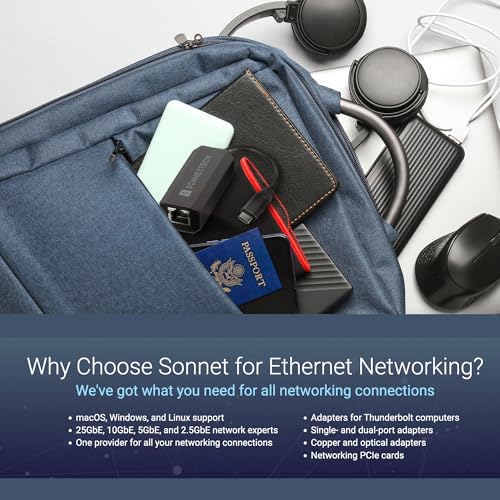 Sonnet Solo5G USB-C to 5 Gigabit Ethernet Adapter – RJ45 Supports 5Gbs, 2.5Gbps, 1Gbps, and 100Mbps, Plug-and-Play. Compatible with USB-C or Thunderbolt Port, Mac, Windows, and Linux