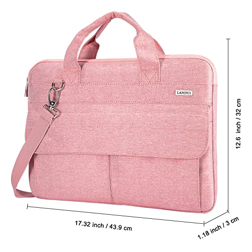 LANDICI Laptop Bag Case 17 17.3 inch for Women, Waterproof Computer Cover Bag Compatible with MacBook 17, 17-18 Inch HP Acer Dell ASUS Laptop, Slim Briefcase with Shoulder Strap, Pink - color: Pink, size: 17-17.3 Inch