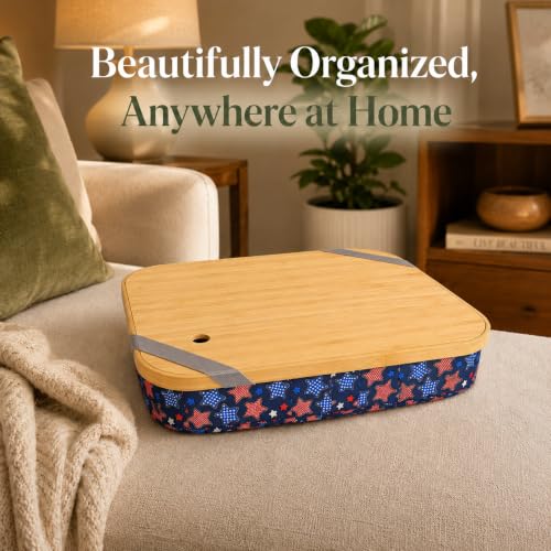 Mayjoy Bamboo Laptop Lap Desk with Storage, Removable Cover, Navy Star | Use laptops up to 15.6” on the bamboo top; store tablets, notebooks, mouse, cables, and pens inside. - color: Navy Star