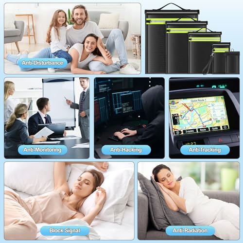 5 Pack Faraday Bags EMP Proof,Faraday Bags for Laptops Tablets Phones Car Keys,Faraday Cage with Handle&Reflective Strip,EMP bags Faraday Pouch for Electronics Fireproof Waterproof - size: 5 Pack XS-XL(Up to Laptop)