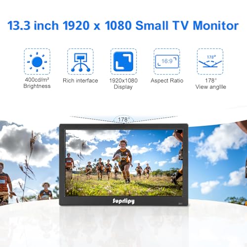13.3 inch FHD Small IPS Monitor LCD Display Screen 1920x1080 60Hz 16:9 with BNC VGA AV Input Built-in Lounspeakers for CCTV Security Camera DVR PC RasPi - color: 13.3 Inch 1920x1080