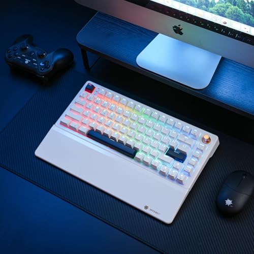 Wireless Mechanical Keyboard with Wrist Rest, Hot Swappable Custom Keyboard with Knob, RGB Backlit, Pre-lubed Clicky Switches, 2.4GHz/USB-C/BT5.0 Mechanical Gaming Keyboards for Win/Mac (White) - color: White-82keys, size: Clicky
