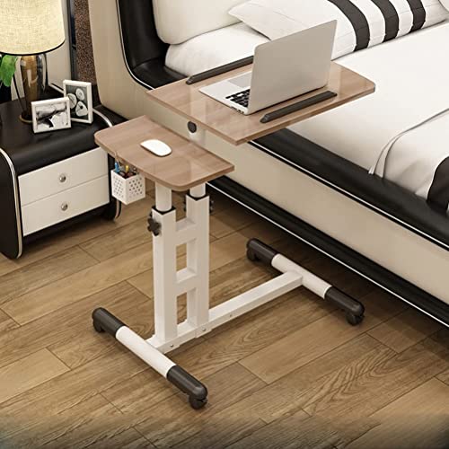 Overbed Table Overbed Table Portable Desk for Laptop with Wheels Adjustable Height Tilt Top and Mobile Rolling Stand Tilting Overbed Table Tray Bed Sofa Side (Natural) - color: Natural