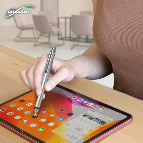 BoxWave Stylus Pen Compatible with LG gram Pro Thin and Lightweight Laptop (17 in) - DualTip Capacitive Stylus, Fiber Tip Disc Tip Capacitive Stylus Pen - Metallic Silver