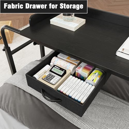 GiftGo Over Bed Table with Wheels, Recliner Table Bed Desk, Adjustable Height and Length Laptop Table with Storage Drawer Metal Leg for Bedroom Home Office Hospital (Black, 39.3" to 55.1") - color: Black