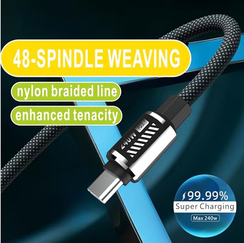 TBBGA 240W USB C to USB C Cable,5FT Nylon Braided Type C | Fast Charging Cable for iPhone 16/16 Plus/16 Pro/16 Pro Max/15, MacBook Pro, iPad Pro, for Galaxy S25/S24,Switch,Pixel(Black)