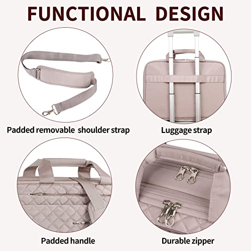 KROSER Laptop Bag 15.6 Inch Briefcase Shoulder Bag Water Repellent Laptop Bag Bussiness Carrying Handbag | Built-in luggage strap & TSA friendly, multi compartments, suitable for business, office, travel, men and women - color: Grey Pink
