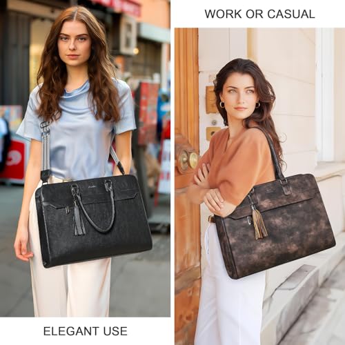 15.6 Inch Laptop Tote Bag with Clutch Purse for Women | Water-Resistant Vegan Leather Computer Briefcase with Satchel Purse,Professional Business Tote,Casual Handbag,Work Office - color: Two-toned Coffee