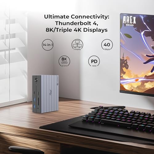 Rosewill 14-in-1 Thunderbolt 4 Certified, Laptop Docking Station with 100W Charging, 8K Display, Triple 4K Monitor Display for Windows and Mac, 135W Power Adapter & 40Gbps Data Transfer - RHUB-TB14 - style: Thunderbolt 4