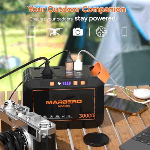 MARBERO 111Wh Solar Generator with Panels Included Solar Panel Kit 30W | Solar Powered Generator 120W Surge Portable Power Station with 8 Output Ports for Home Outages Camping Outdoor Emergency RV - color: Red Black