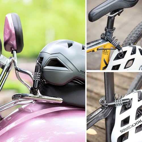 ROCKBROS Helmet Lock, Retractable 4 Digit Cable Lock for Bikes | Retractable cable design; 4 digit combination lock; Secures helmets, bikes, strollers and luggage - style: Bend