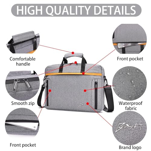 BESMART Waterproof RFID Laptop Bag fits 15.6 Inch Computer, Shoulder Business Briefcase Bag Crossbody Messenger Bags for Men - color: Grey