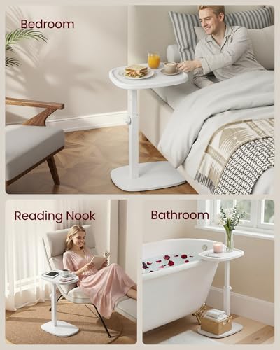 VASAGLE C Side Table Adjustable Height, Couch Sofa Table, End Table, TV Tray for Small Spaces, 11.8 x 15.7 x 27.2 Inches, for Living Room, Bedroom, Cloud White ULET363W101 - color: Cloud White