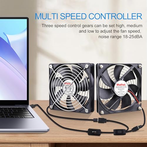 2 Packs Wathai 120mm x 25mm USB Fan with Speed Controller for Computer Receiver AV cabint Game Console PC Laptop TV Box Projector Router Cooling - size: 120x25mm (5V)