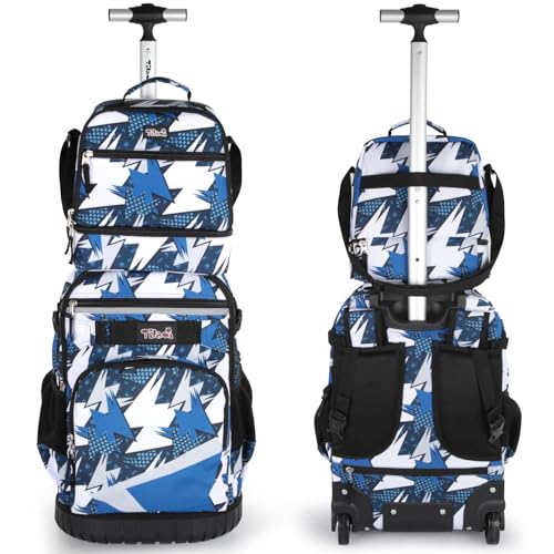 Tilami Rolling Backpack for Kids 18 Inch Wheeled Bookbag for Boys & Girls for School & Travel,Arts Blue - color: Arts Blue