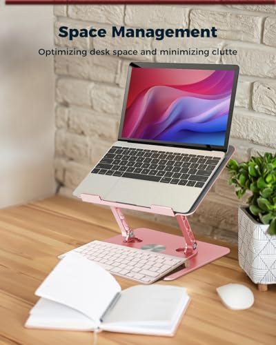 Aoviho 360° Rotating Laptop Stand for Desk | Adjustable, Foldable, Portable Aluminum Ergonomic Riser | Compatible with MacBook, Dell, HP & All Laptops 10-16 inch | Rose Gold - color: Rose Gold