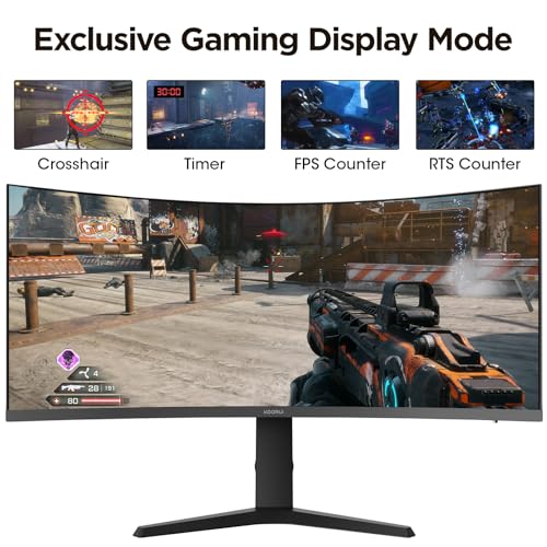 KOORUI 34 Inch Ultrawide Curved WQHD Gaming Monitor, 180Hz 1000R 1ms | 3440×1440p HDR400, 95% DCI-P3, PIP/PBP, FreeSync Premium, height-adjustable stand, gaming and multitasking - size: 34"/WQHD/1000R/HDR400