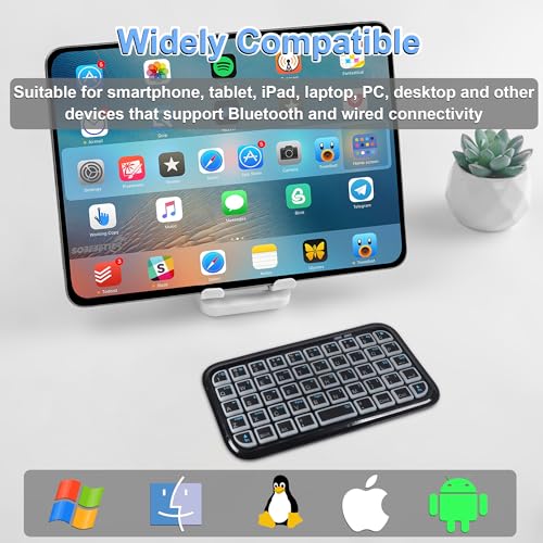 Wireless Keyboard Super Mini Bluetooth Keyboard with Backlight Wired & Bluetooth Dual Mode Rechargeable Silent Portable Compact Pocket Slim Handheld Keypad for Laptop PC Notebook Tablet Smartphone