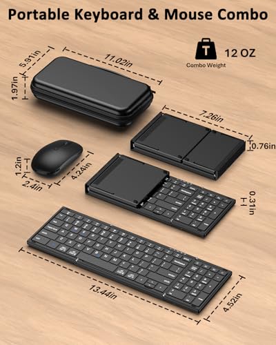 Foldable Keyboard and Mouse,Portable Full-Size Folding Wireless Keyboard Mouse Combo for Business Travel,2.4G+Bluetooth 5.0x2,USB-C Rechargeable,Compatible with iOS/Android/Windows/MacOS(Black)