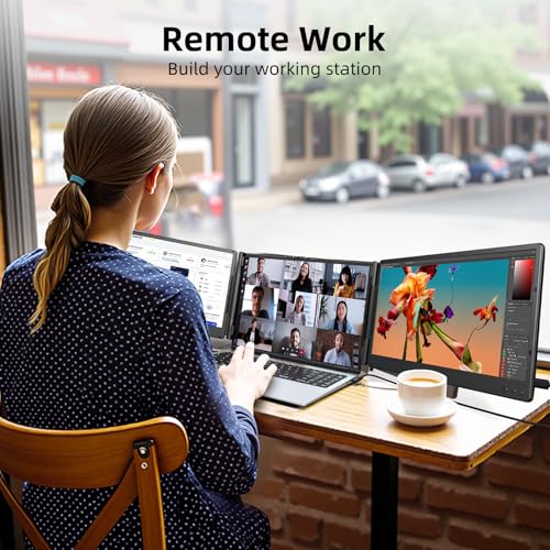 ZUMWALT Laptop Screen Extender, 14" Triple Portable Monitor for Laptop, 1080P FHD Screen Extender Monitors for 13"-16.5", Monitor Extender for MacOS/Windows/Chrome (Built-in Speakers) - style: 14" Triple Screen