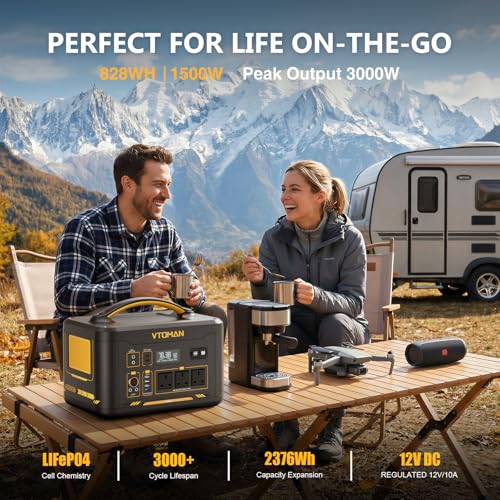 VTOMAN Jump1500X 1500W Portable Power Station, 828Wh LiFePO4 Battery | Solar Generator with Jump Start, 100W PD Type-C and Expandable 2376wh Capacity for Camping RV Home Backup
