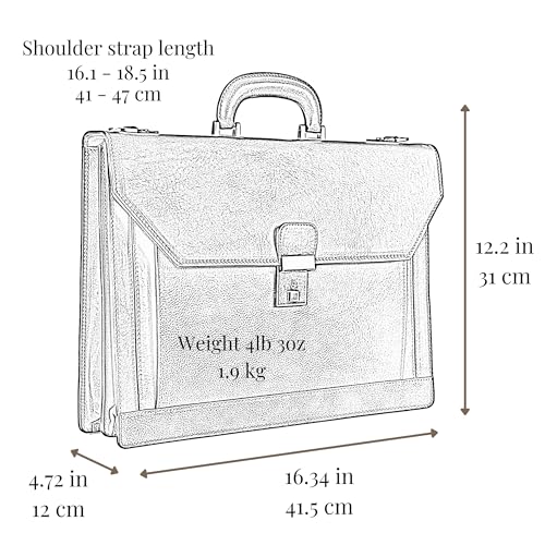 Time Resistance Leather Briefcase - Italian Handmade Laptop Bag - Work Bag for Men and Women - Attache - Computer Bag - color: Black