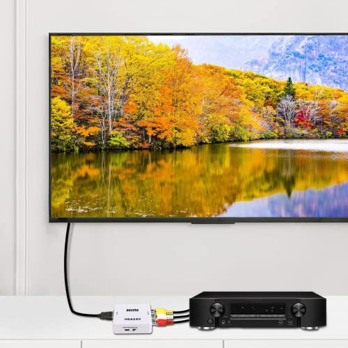 XMSJSIY VGA to AV RCA Composite Converter Adapter Box with USB Power Cable HD 1080P Audio Video Converter PC to TV Set Top Box