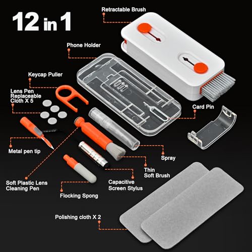 Keyboard Cleaner Laptop Cleaning Kit, Keyboard Cleaning Kit with Retractable Keyboard Brush and Multi-Function Cleaning Pen for MacBook iPad iPhone, Tablet, PC, Camera Lens, Phone, PC Monitor