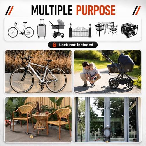 Bike Cable Lock Security Cable with Loops - 3/8 inch (10 mm) Heavy-Duty Locking Cable, Vinyl Coated Steel Cable Bike Chain Security Chain (4ft, 7ft, 15ft) - size: 4FT