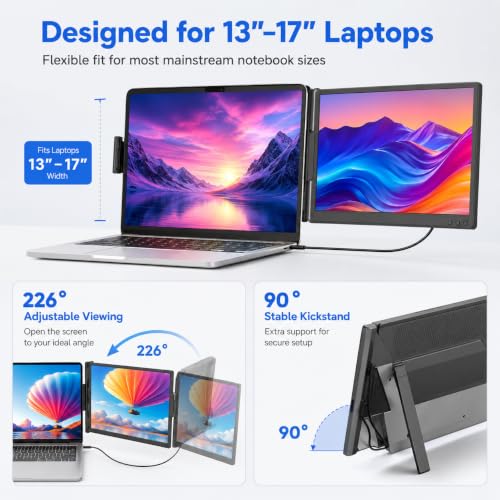 Laptop Screen Extender, 1.87lbs Ultra-Portable & Ultra Slim Portable Monitor, 14" FHD 1080P Dual External Monitor for 13"-17" Laptop, Plug & Play Travel Monitor Compatible with Wins/Mac/Chrome/Android