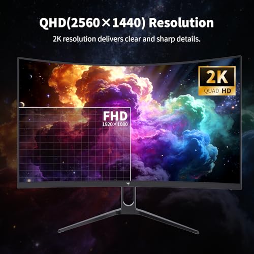 KTC 27 Inch Curved Gaming Monitor, 1440P QHD 144Hz 1500R PC Monitor, H27S5C | Adaptive Sync, HDR400, 4000:1 Contrast, Eye Care, DP HDMI Port, VESA Wall Mountable - color: Black, size: QHD Curved 144Hz