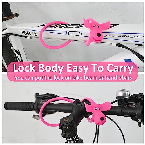 Bike Cable Lock with Keys,Silicone Covered Kids Cable Lock Cartoon Lock,2 Feet Lock for Bike,Door,Skateboard,Helmet and More (Pink, Large) - color: Pink