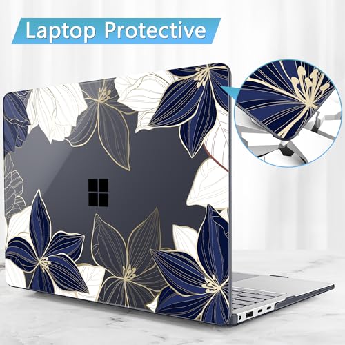 Mektron Case for 13.8" Microsoft Surface Laptop 8/7 (2026/2024) Surface Laptop 13.8 Inch Cover Fits Model 2036, Keyboard Cover +Screen Protector +Dust Plugs, Gold line Lily - color: Gold line lily