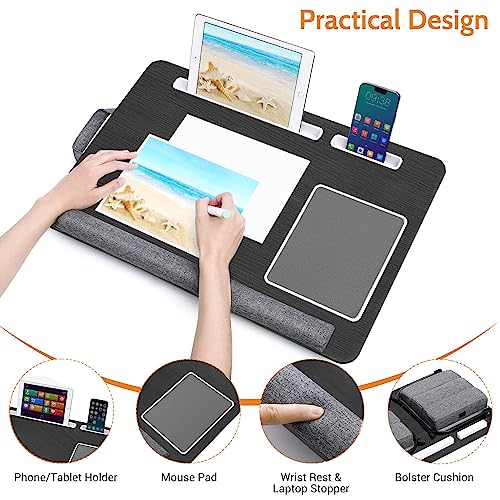 Wdiaodn Adjustable Portable Lap Desk for Laptop with Cushion, Fits Up to 17" Laptop, Computer Tray Table with Tablet & Phone Holder, Foldable Lap Desk for Adults with Mouse Pad & Wrist Rest