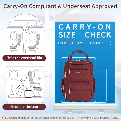 Underseat Carry On Luggage with Wheels, 17 inch Lightweight Overnight Soft Sided Personal Luggage Bag Carry-On Suitcase for Short Trip Travel Business, Burgundy - color: Red