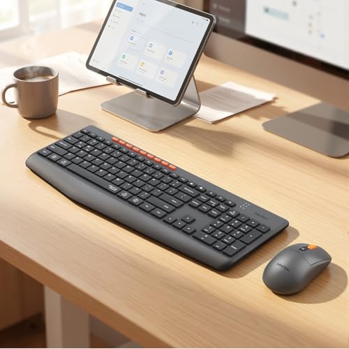 MEETION Wireless Keyboard and Mouse, Silent Full Size Multi-Device Bluetooth Keyboard and Mouse, 9 Multimedia Hotkeys, 3200 DPI Optical Mouse, 90% Less Noise, for Windows Mac PC Desktop Laptop, Black