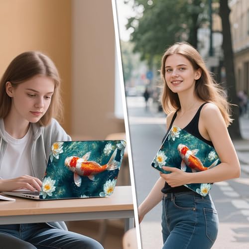 Universal Laptop Skin Sticker Decal, 12"-15.6" Aesthetic Vinyl Wrap, Koi Fish Water Lily Waterproof Notebook Cover Art Protector for MacBook HP Dell Lenovo, Fits 13" 14" 15" 15.6" - color: Koi Fish Water Lily